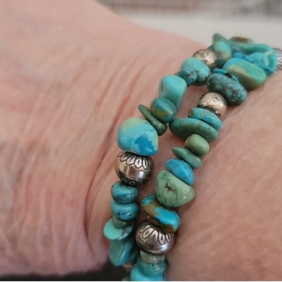 CAROLYN POLLACK Relios 925 STERLING turquoise wire wrap bracelet vintage signed - Picture 3 of 3